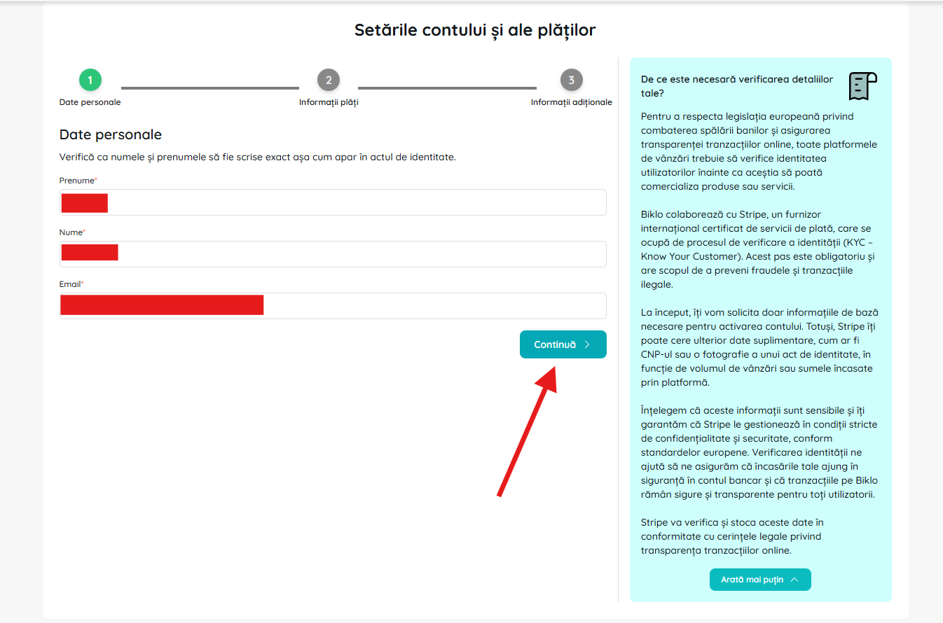 Ifyllande av personuppgifter i processen för att skapa ett Biklo-finansiellt konto