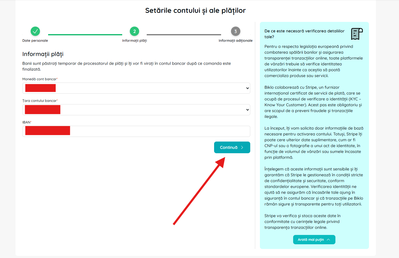 Bankuppgifter i Biklo-processen för att skapa ett finansiellt konto